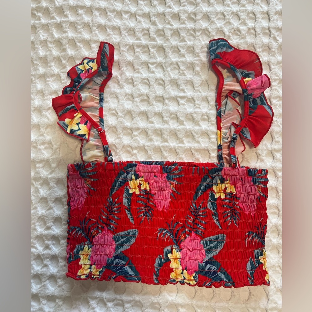 Tiger Mist Smocked Tropical Crop Top - Picture 4 of 6